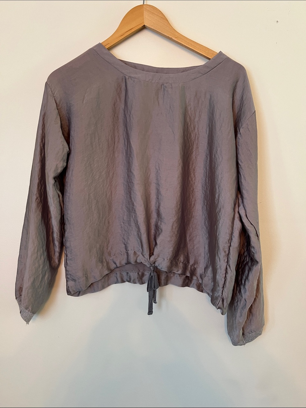 Zara Gray Drawstring Hem Long Sleeve Top